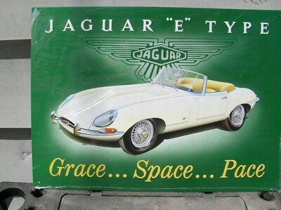Jaguar E-Type ''Grace Space Pace'' Embossed Metal Sign 17.5 X 12.5in'' New