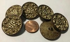 6 Big Bronze Tone Metal Gold Finish Shank Buttons Just Over 1 1/16" 27.6mm 11345
