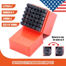 36pc Number Capital Letter Stamp Punch Set A-Z  0-9 1/4" Metal Plastic Leather