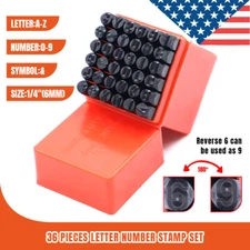 36pc Number Capital Letter Stamp Punch Set A-Z & 0-9 1/4" Metal Plastic Leather