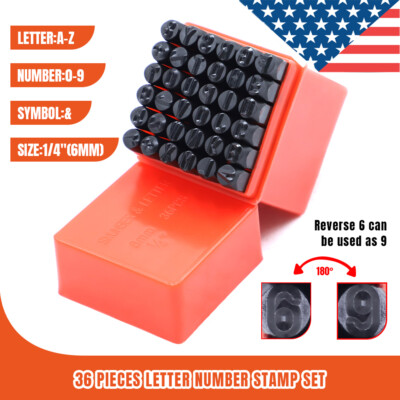 36pc Number Capital Letter Stamp Punch Set A-Z & 0-9 1/4'' Metal Plastic Leather
