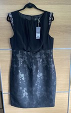 Mint Velvet Size 14 Black Dress Silk Evening Christmas Embellished Bnwt £159 BD4