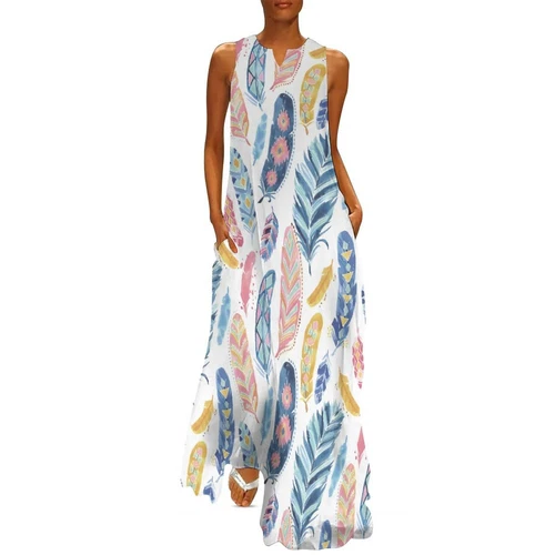 Womens Plus Size Cotton Sleeveless Long Maxi Dress Casual Loose Sundress - Picture 21 of 38