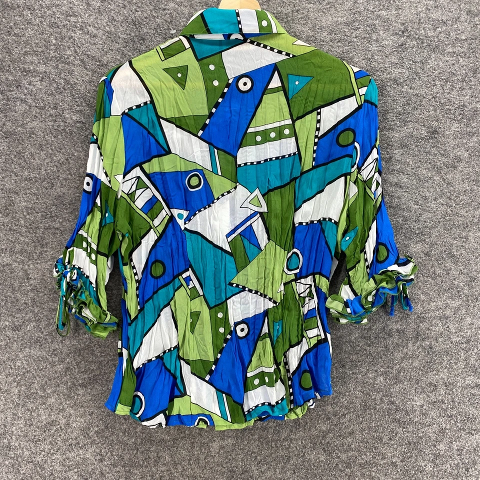 Рубашка женская Caviar M средняя зеленая с геометрическим узором на пуговицах с воротником рукав 3/4 повседневная - Изображение 2 из 4