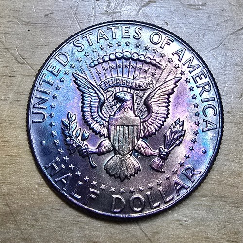 1964 50c Kennedy Silver Half Dollar - Rainbow Blue Toning 90% Silver #8 - Picture 3 of 8
