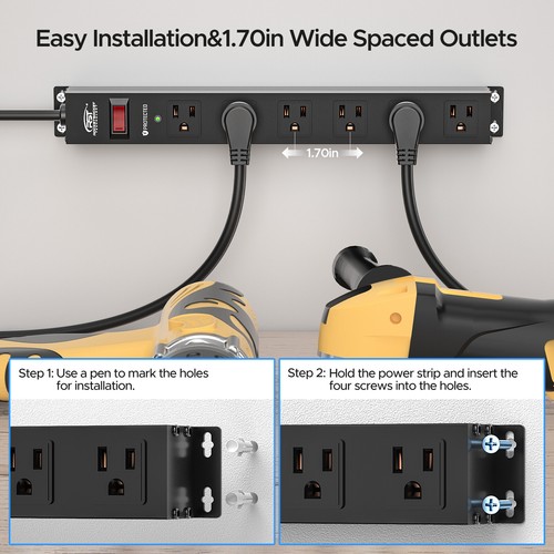 Protector contra sobretensiones de tira de alimentación de 6 salidas de alta resistencia 2100J cable de 6 pies e interruptor de 15A - Imagen 7 de 18