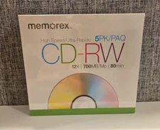 NEW SEALED Memorex 5-Pk High Speed CD-RW 12X 700MB 80 Min Jewel Case Slimline