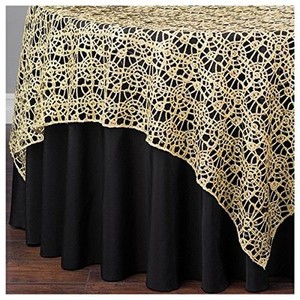 Gold-Chemical-Lace-Sequin-Table-Overlay-85-x-85-inch-Made-in-USA-Wedding-Party