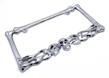 Skull Bones Flames Metal License Plate Frame Tag Holder For Car Truck SUV