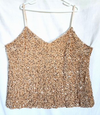 NWT Women's Plus Size Gold Velvet Sequin Spaghetti Strap Camisole Top Size 3XL