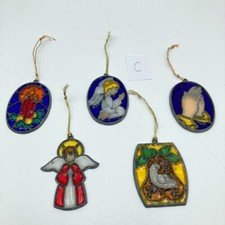 Vtg Makit Bakit Christmas Ornaments Lot of 5 "Stained Glass" Sun Catchers C