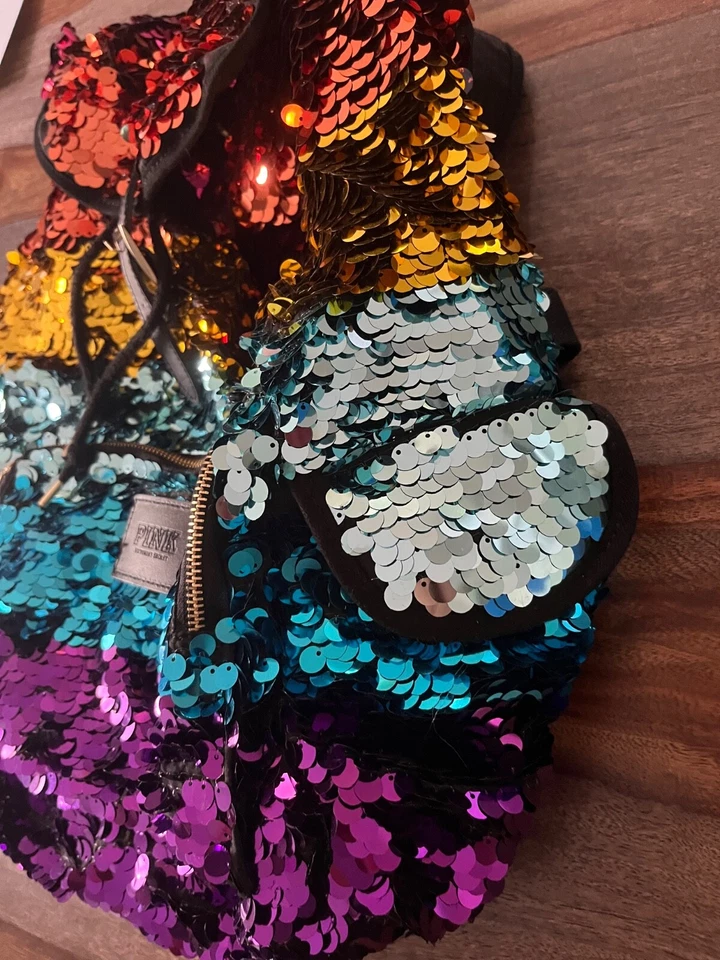 VIntage RARE Victoria’s Secret Pink OMBRE Sequin Rainbow Backpack Fashion Show - Image 3 of 4