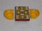 Fisher Price Little People Vintage Brown Table & Yellow Chairs Lot #2 Plates