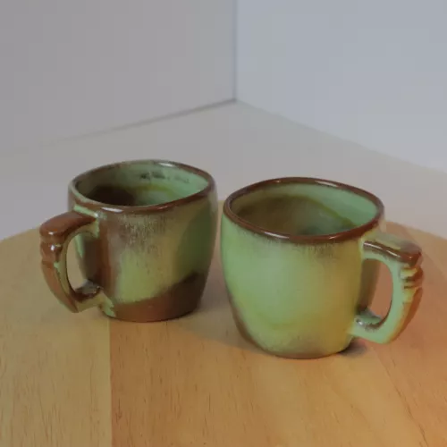 Frankoma Pottery Coffee Mugs - Set of 2  Prarie Green Style 5C Vintage Ceramic