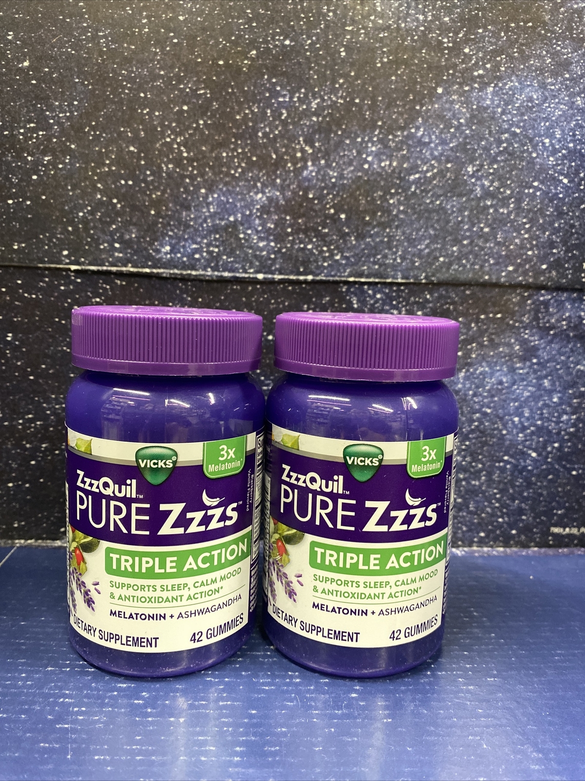 2 X Vicks ZzzQuil Pure Zzzs Triple Action, 42 Gummies Ea EXP Read