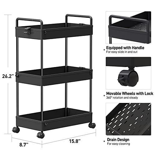 SOLEJAZZ Rolling Storage Cart, 3 Tier Utility Cart Mobile Slide Out Organizer, - Picture 3 of 7