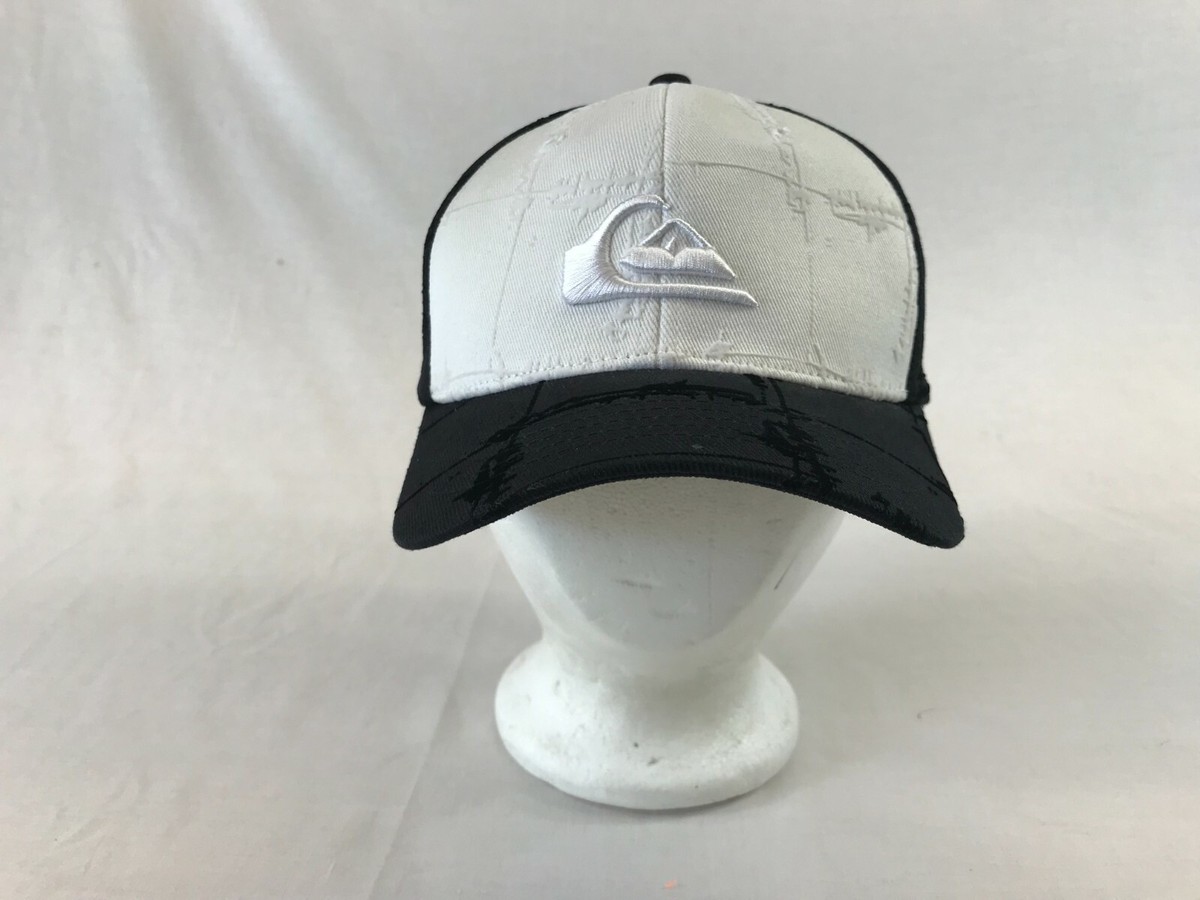 Quiksilver Baseball Cap Fitted Hat Elastic Stretch White Black
