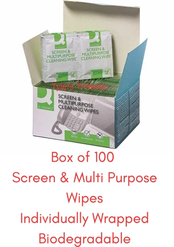 100 Screen Cleaning Wipe INDIVIDUAL PC TV Monitor Laptop Computer BIODEGRADABLE