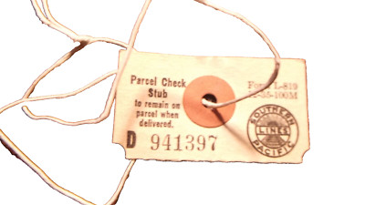 DECEMBER 1935 SOUTHERN PACIFIC PARCEL CHECK STUB FORM L-819