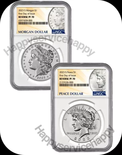 2023-S MORGAN & PEACE DOLLAR 2 COIN REVERSE PROOF SET FDI NGC PF70 -  -