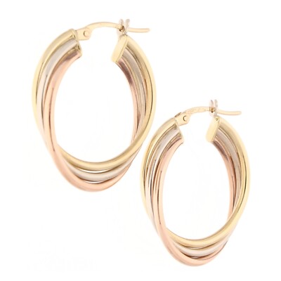 9Carat Yellow, White & Rose Gold Hoop Earrings (23x25mm)