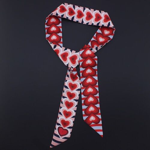 Love Hearts Printed Scarves Bag Ribbon Silk Scarf Women Fashion Accessories 1pc - Picture 1 of 18