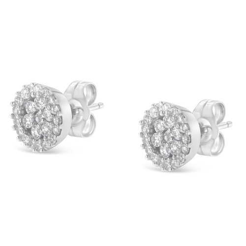 1/2 Carat Real Diamond Halo Style Cluster Stud Earrings in 14k White Gold - Picture 4 of 7