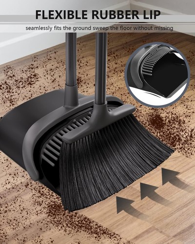 Upgrade Broom and Dustpan Set for Home, 52'' Long Handle, Standing Gray - Picture 4 of 6