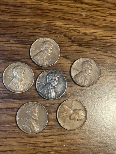 6-Lincoln Wheat Cent Penny 1943 1944 1946 1955 1956D 1958 GOOD LOT