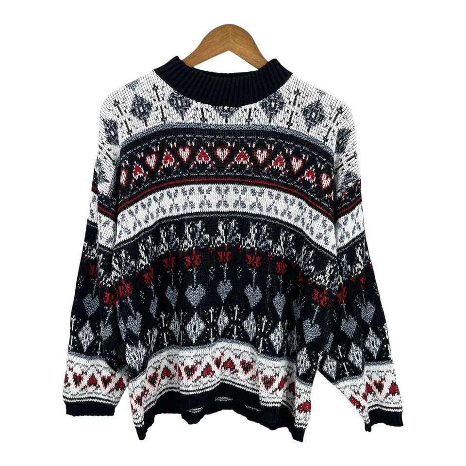 Suéter Vintage Corazones Mujer Años 90 Gran Tamaño Academia Preppy Y2K Tejido EE. UU. Talla L Foto 3 de 4