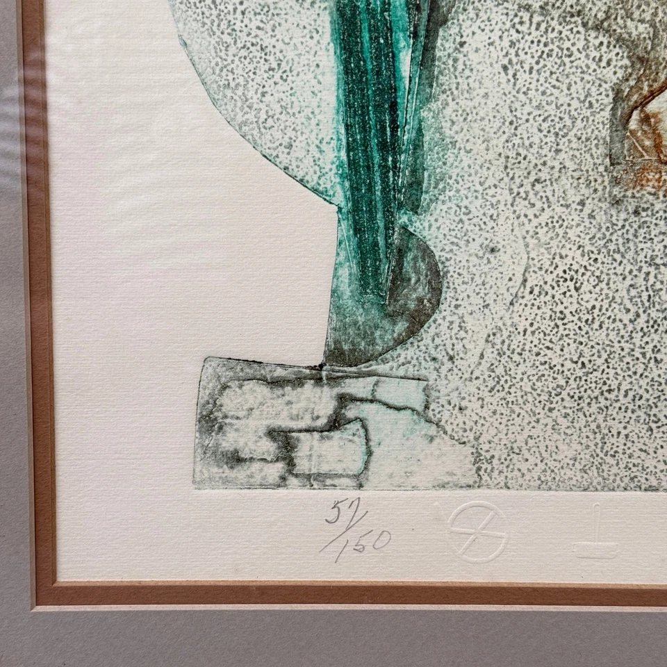 Vintage Abstract Expressionist Modernism Lithograph Art Print Signed Framed - Image 3 of 4