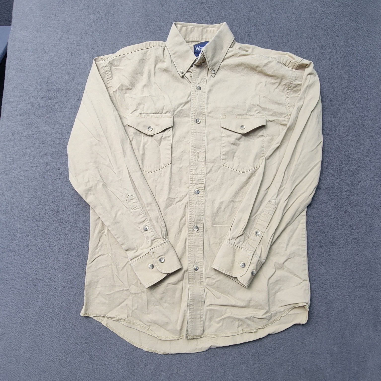 Wrangler Men's Khaki Cotton Western Pearl Snap Long Sleeve Work Shirt Medium