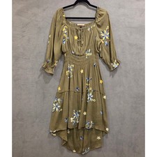 Olive Hill Floral Embroidered Smocked High Low Maxi Dress Women's Large Boho