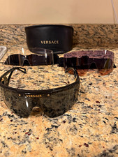 Versace Men's Shield Sunglasses Black Plastic Frame Gray Tinted Lenses