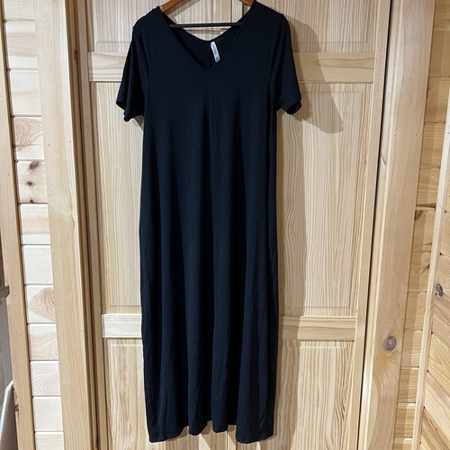 Zenana Black V-Neck Short Sleeve Maxi Dress With Pockets Size XL