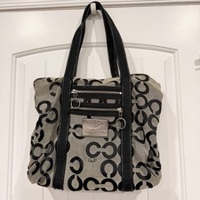 Vintage Coach Black Gray Poppy Shoulder Tote Bag Logo 14530 Purse Purple Int.
