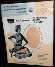 Vintage Royal Purple Hosiery Size Sears 9 SHORT ROYAL BEIGE NYLON STOCKINGS