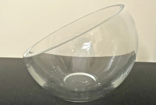 Vtg. Orb Slanted Clear Glass 6” Terrarium Bowl, Candy Dish, Corning NY 1950-70s