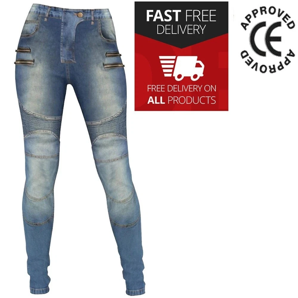 Women Motorcycle Jeans Motorbike Pant Denim Trousers Made with Kevlar CE Armor