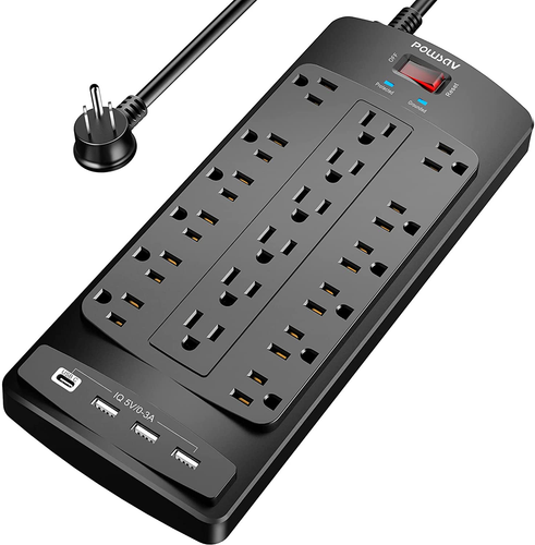 18 Outlets Surge Protector Power Strip - 6 Feet Flat Plug Heavy Duty Extension C - Picture 1 of 12