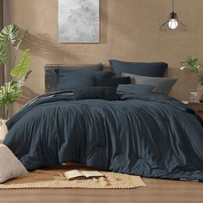 Queen Comforter Set - 7 Pieces Cationic 7Piece-Queen 90  X90'' Navy Blue