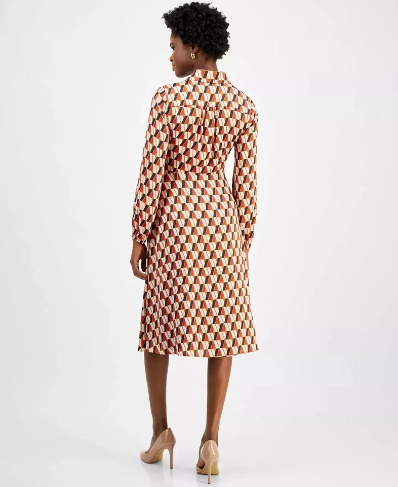 Tahari ASL Women's Dress Sz 16 Printed Satin Tie-Waist Midi - Image 4 of 4