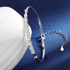 Full 3mm D Color Round Moissanite Bangle Bracelet 925 Sterling Silver Chain GRA
