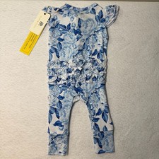Bums Roses My Something Blue Ruffle Zipper Romper - Cap Sleeves