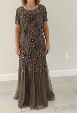Adrianna Papell Floral Beaded Dress Godet Gown Brown size 12 Mother Of Bride