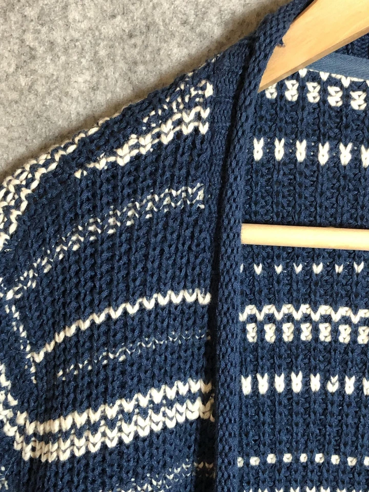 Suéter Orvis Para Mujer XL Azul Marino Frente Abierto Cárdigan Tejido Lino Mezcla Lana Rayas Foto 2 de 4