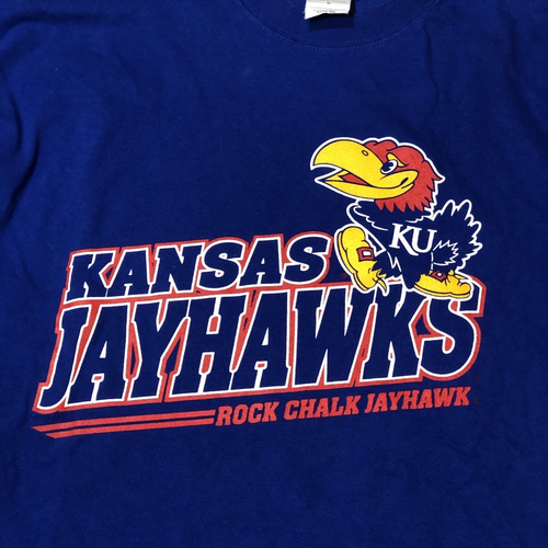 Jayhawks T-shirt Hanes Beefy T Vintage Kansas University Blue Men's Unisex Large - Picture 2 of 7