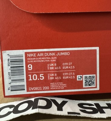 Nike Air Dunk Jumbo Medium Olive Men's Sizes Retro *SHOE BOX ONLY* DV0821-200