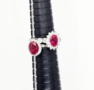 Size 8 Ring Bundle Ruby CZ on Rhodium - Lot of Two - Raspberry Magenta Tones
