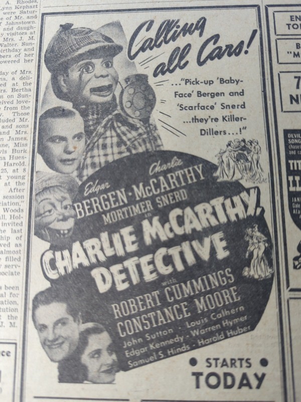 JAN 19, 1940 NEWSPAPER PAGE #2412B- "CHARLIE MCCARTHY DETECTIVE" W/ EDGAR BERGEN